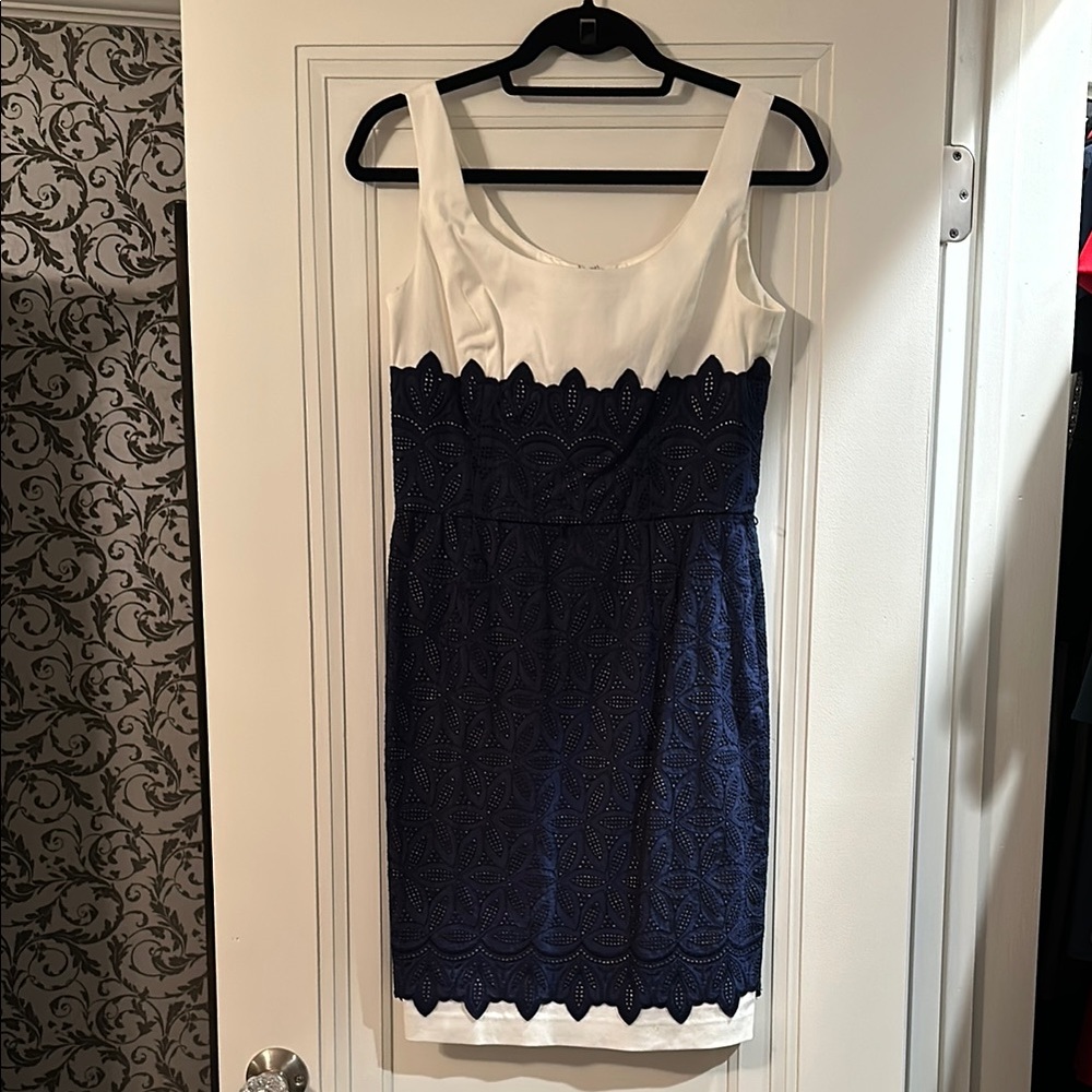 Elegant White and Navy Dress